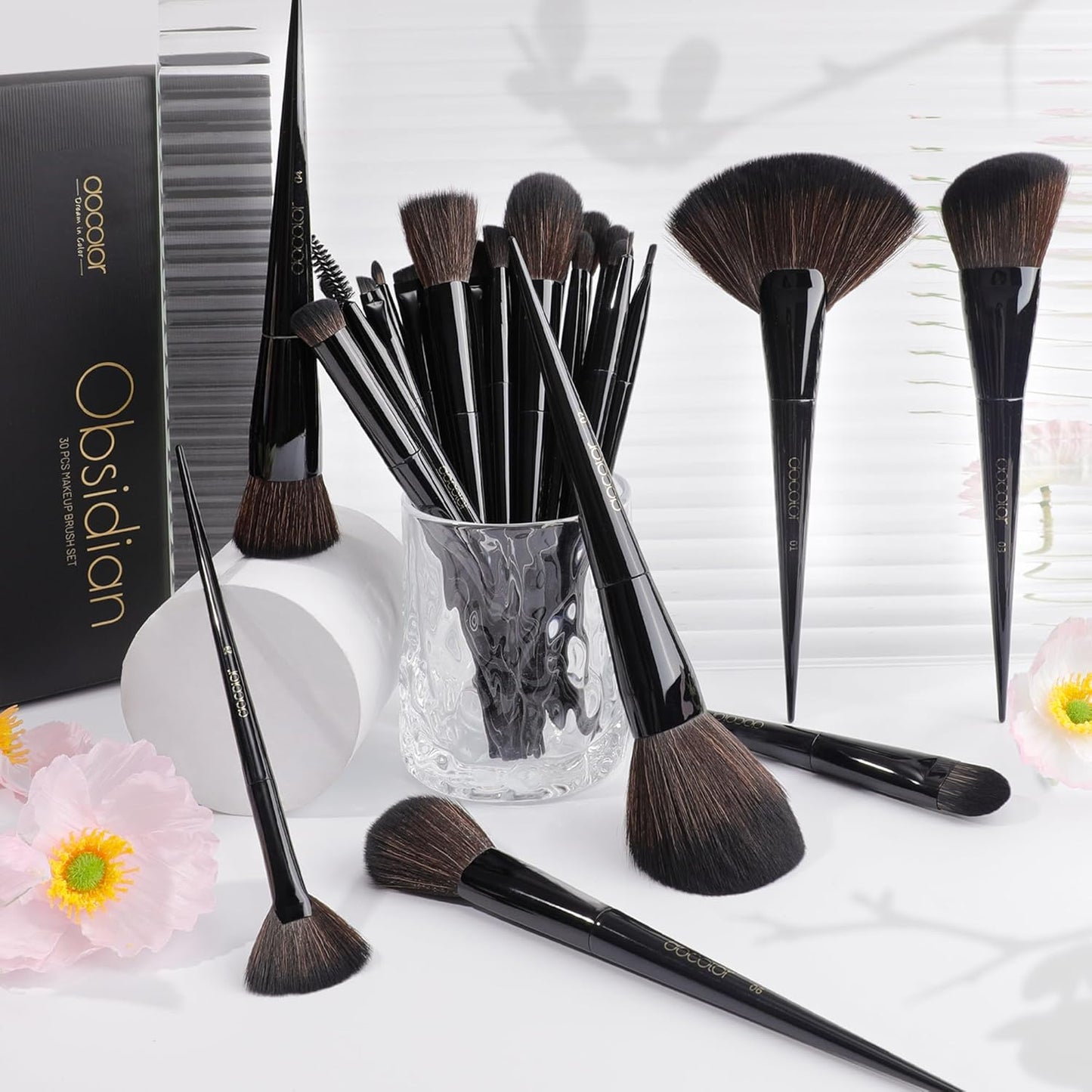 Makeup Brushes Set Professional 30Pcs Obsidian Makeup Brushes Premium Synthetic Powder Kabuki Foundation Contour Blush Concealer Eye Shadow Blending Eyeliner Crease Eyebrow Make up Brush Kit