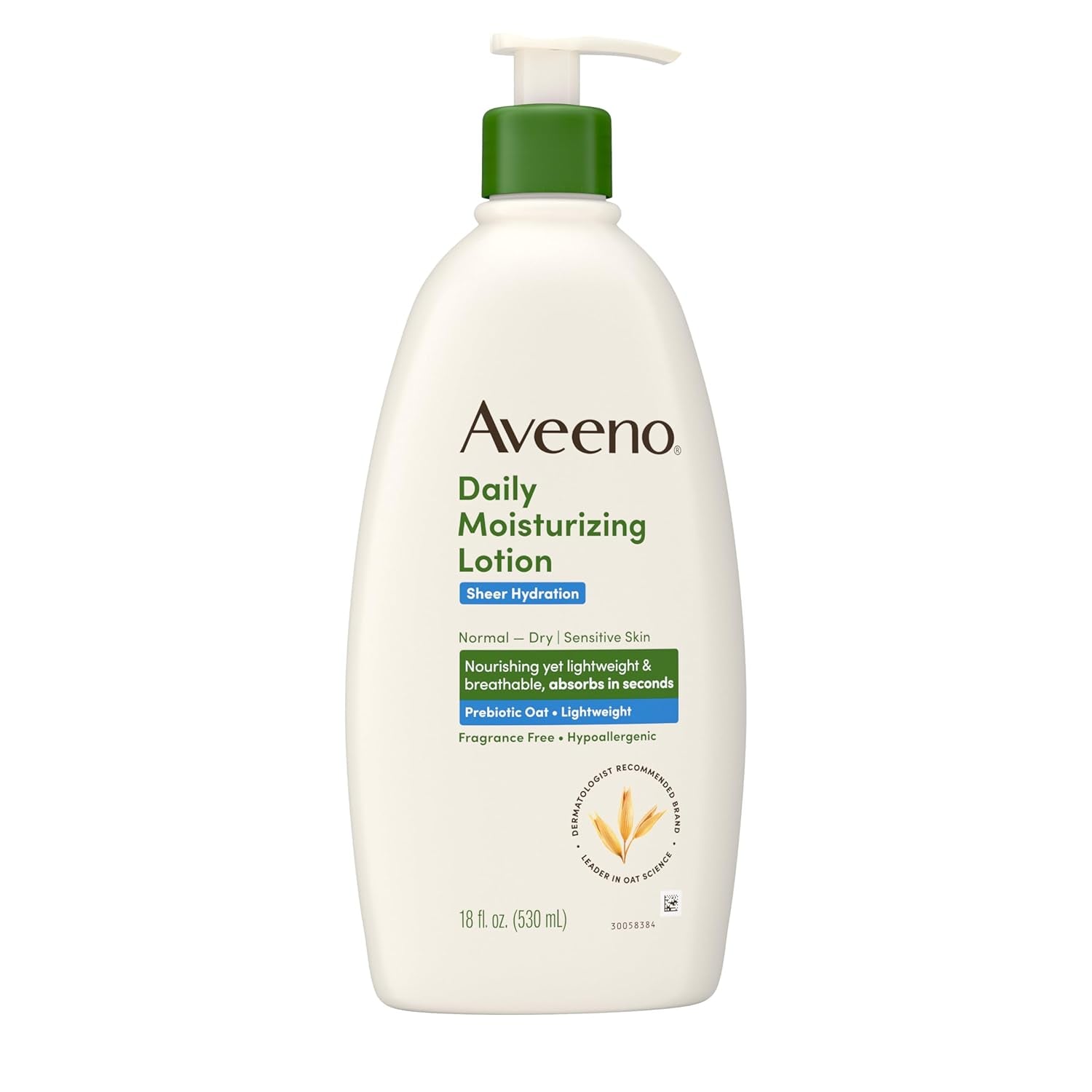 Sheer Hydration Fragrance-Free Daily Moisturizing Lotion with Prebiotic Oat for Dry Skin, Lightweight, Fast-Absorbing Body Moisturizer Nourishes Skin with 48-Hour Moisture, 18 Fl. Oz