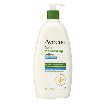Sheer Hydration Fragrance-Free Daily Moisturizing Lotion with Prebiotic Oat for Dry Skin, Lightweight, Fast-Absorbing Body Moisturizer Nourishes Skin with 48-Hour Moisture, 18 Fl. Oz