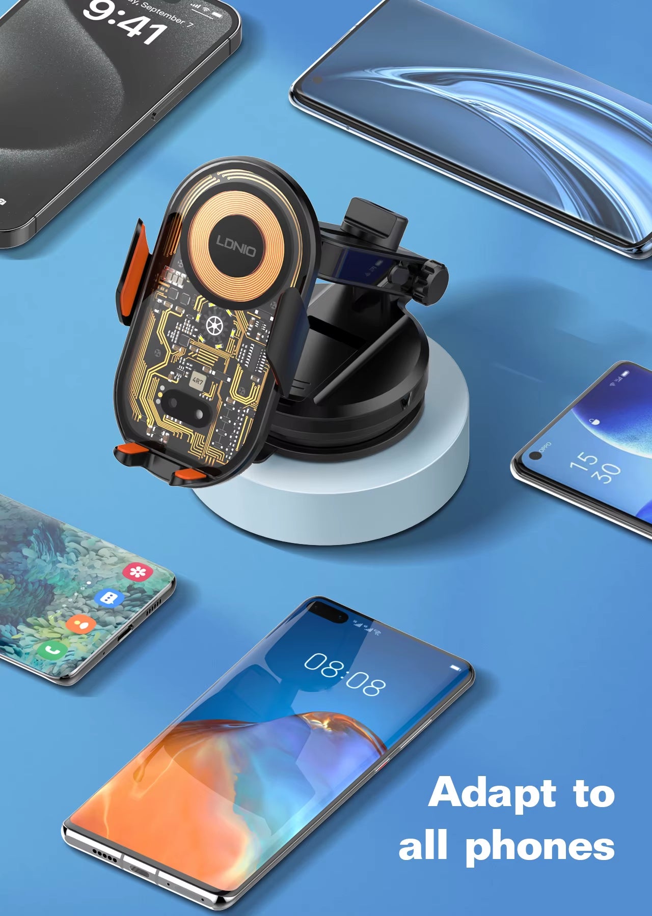 15W Wireless Charging Car Mount Phone Holder Mount Hands-Free  Cell Phone Mounts for Dashboard/Windshield 360° Rotation