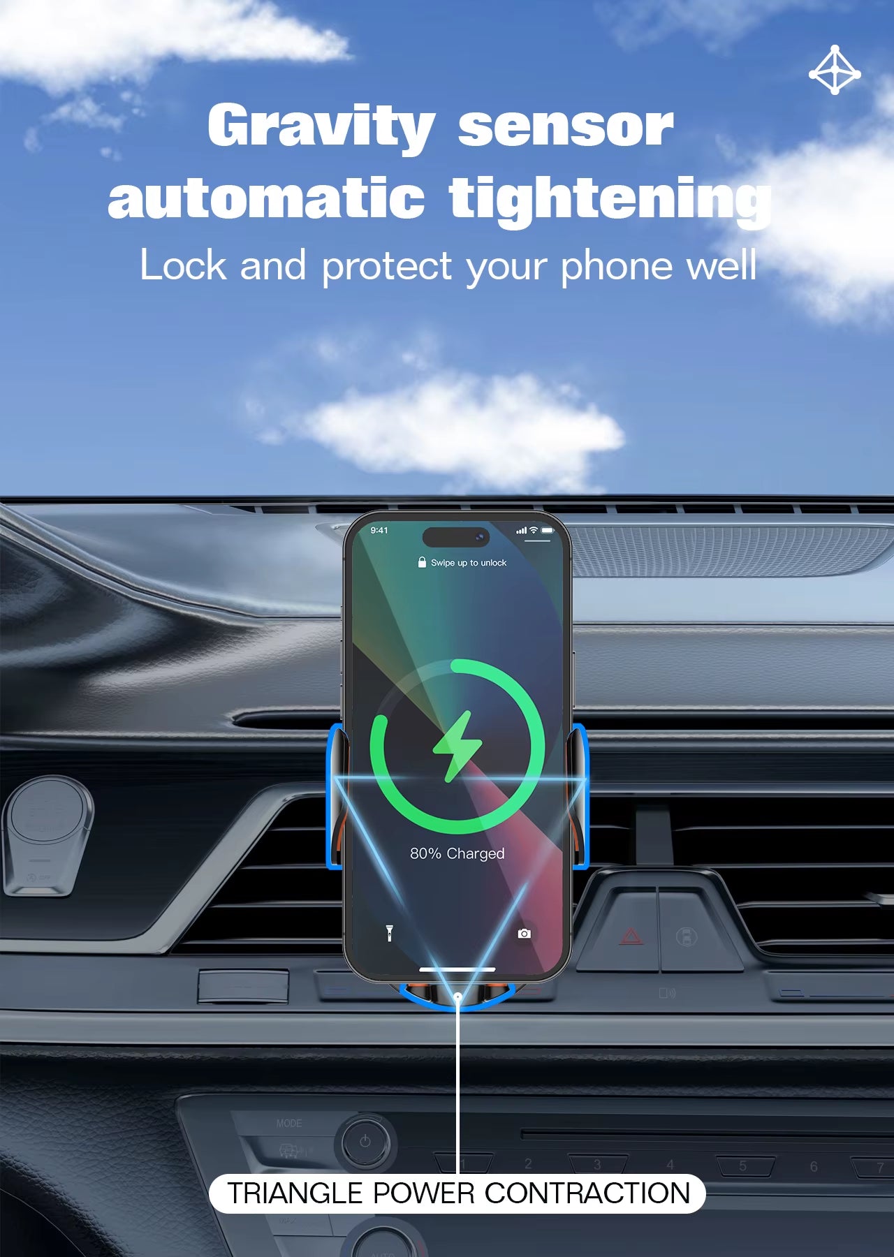 15W Wireless Charging Car Mount Phone Holder Mount Hands-Free  Cell Phone Mounts for Dashboard/Windshield 360° Rotation