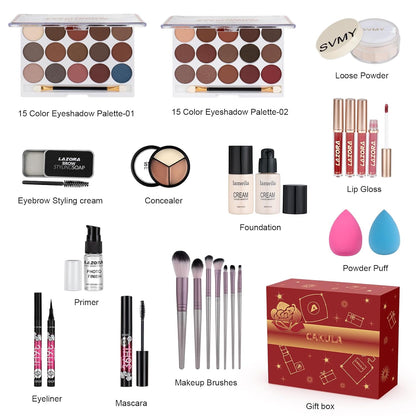 Women Full Kit Make up Kit Makeup Sets Women Includes Eyeshadow Palette Lip Gloss Liquid Lipstick Make up Sponge Brushes Eyebrow Concealer with Makeup Bag