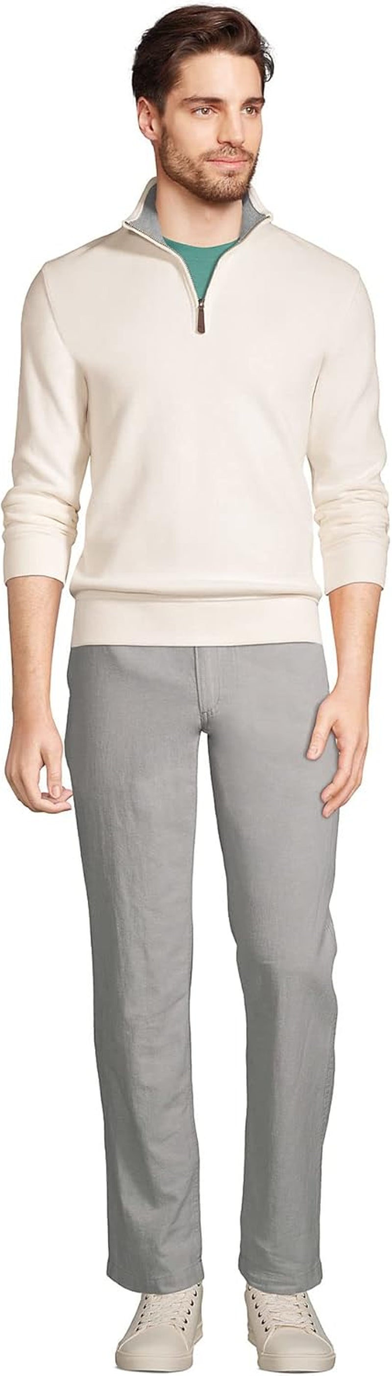 Mens Bedford Rib Quarter Zip Sweater Ivory Regular Large