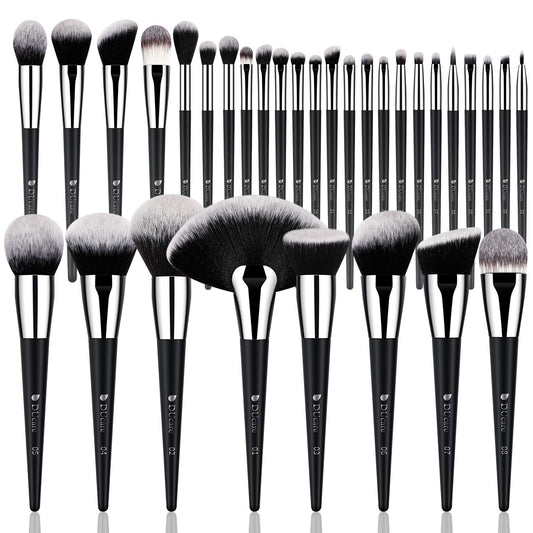 32Pcs PRO Grade Makeup Brushes Set Premium Ultra-Soft Synthetic Foundation Contour Powder Blush Concealer Eyeshadow Classic Black Professional Make up Brushes