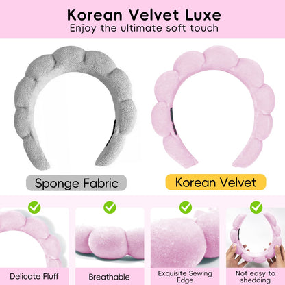 Spa Headband for Washing Face, Cute Skincare Headband and Wristband with Hair Clips Gift Set for Women Girl, Soft-Puffy Velvet Makeup Headbands (Pink)
