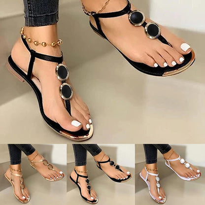 Sandals for Women Summer Casual Comfy Gladiator Sandals Retro Back Zip Flat Heel T-Strap Clip-Toe Shoes Bohemian Beach Sandals Black