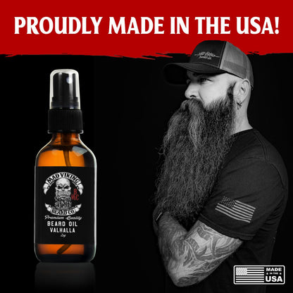 Mad Viking Valhalla Beard Oil - Hydrate, Soften and Grow Your Beard Naturally. Fight Itch and Dandruff with a Smooth Sandalwood & Vanilla Scent, Made in the USA - 2Oz