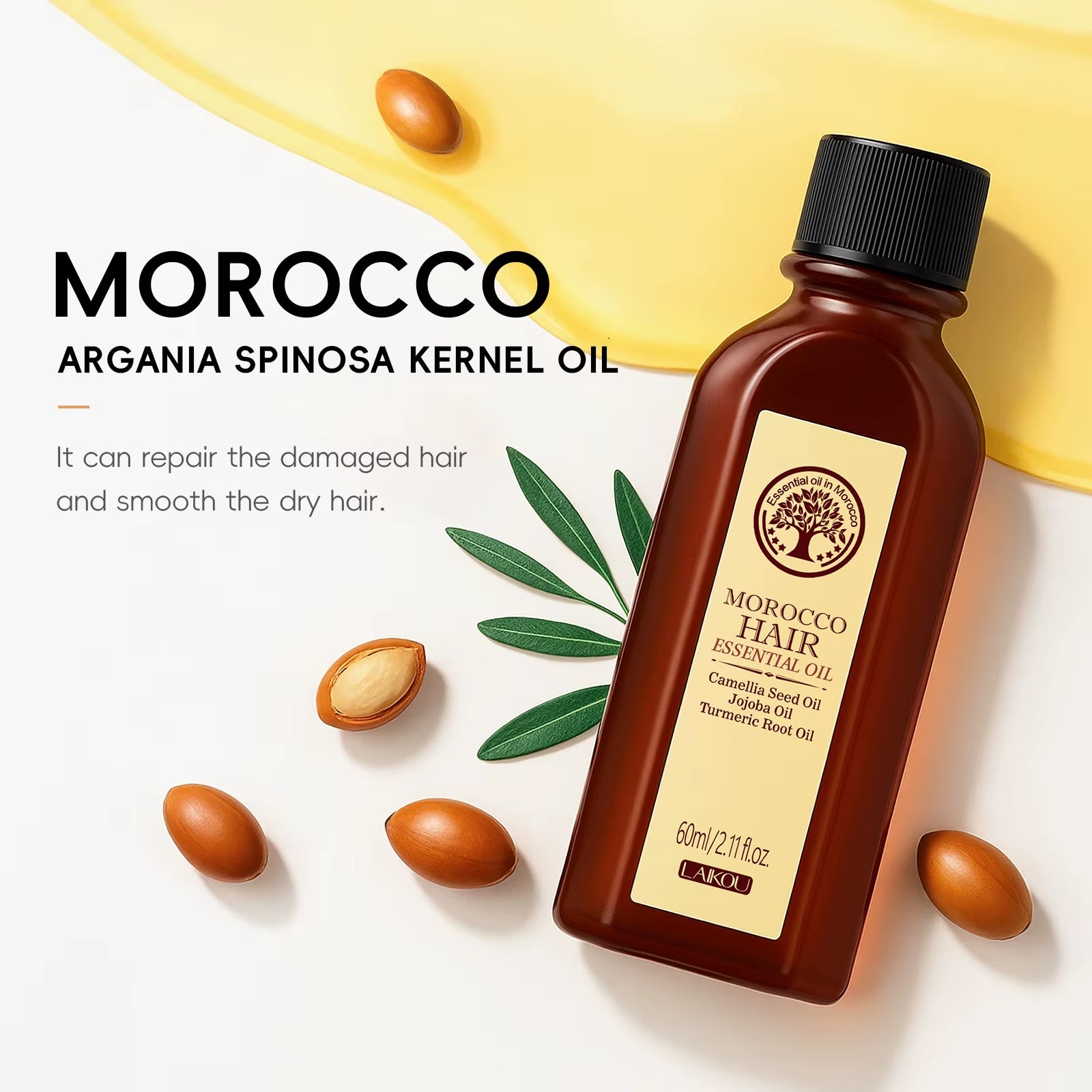 Morocco Hair Essential Argan Essence Oil Moisturizer Brightening Smooth Nourishing Repair Dry Damaged Hair 60Ml