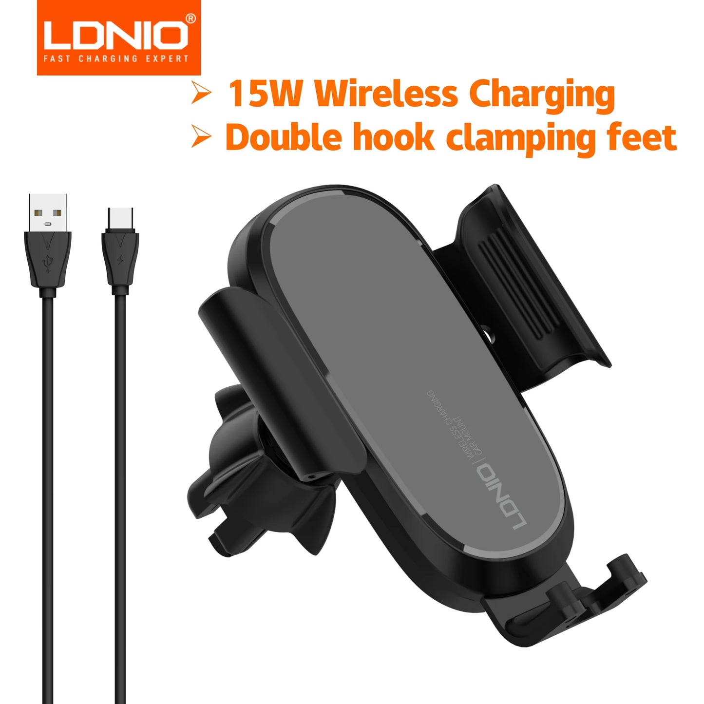 15W Wireless Charging Car Mount Phone Holder Mount Hands-Free  Cell Phone Mounts for Dashboard/Windshield 360° Rotation