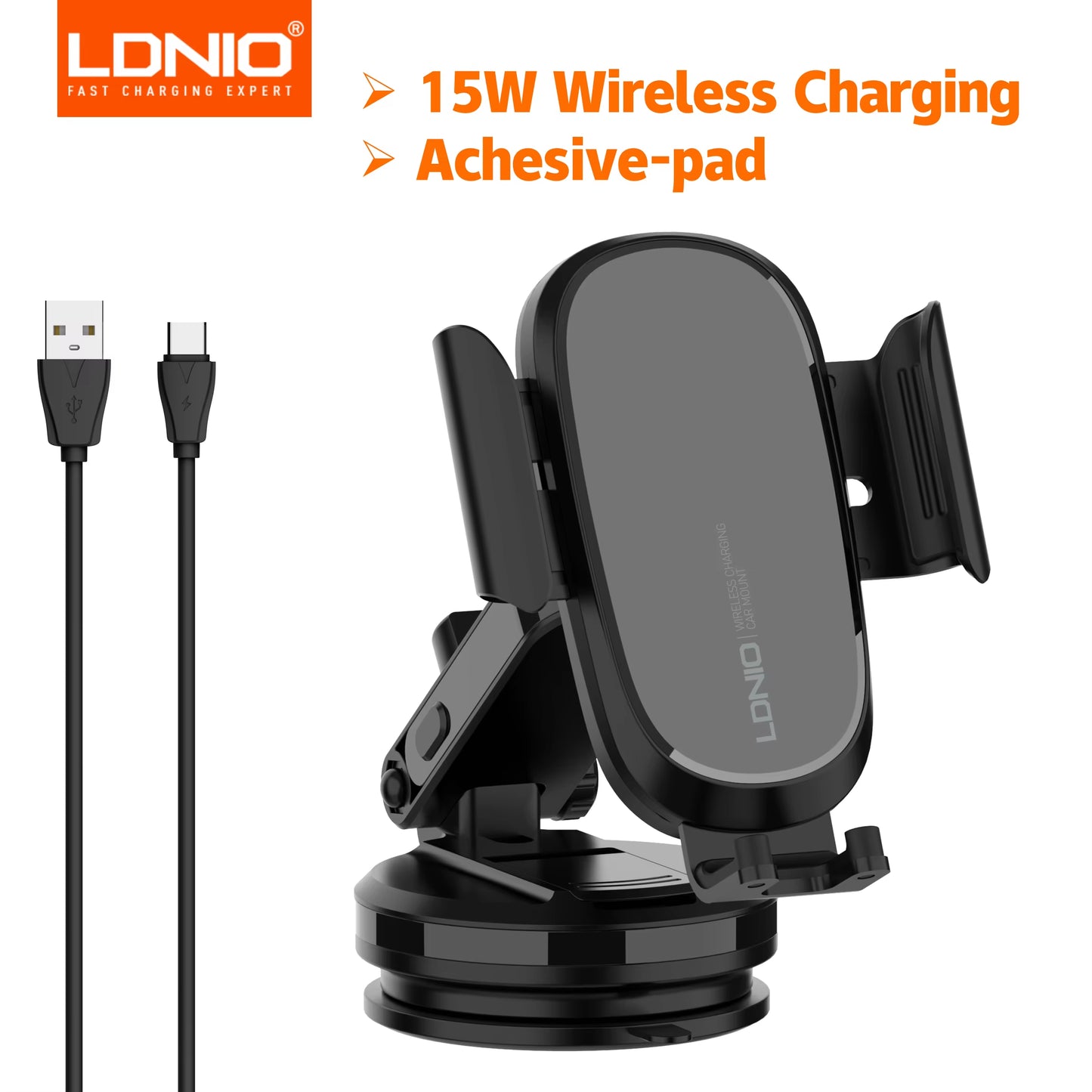 15W Wireless Charging Car Mount Phone Holder Mount Hands-Free  Cell Phone Mounts for Dashboard/Windshield 360° Rotation