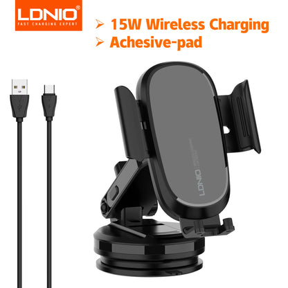 15W Wireless Charging Car Mount Phone Holder Mount Hands-Free  Cell Phone Mounts for Dashboard/Windshield 360° Rotation