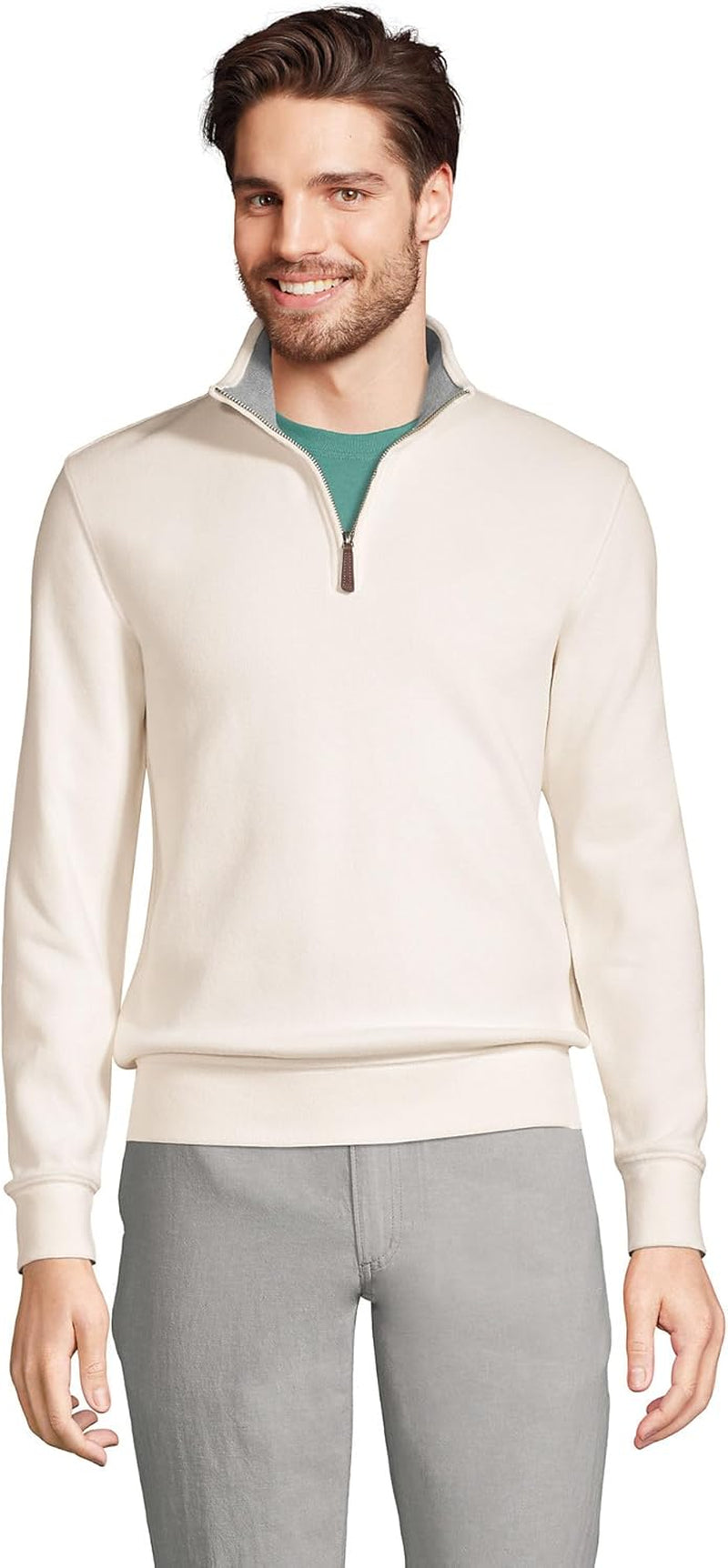 Mens Bedford Rib Quarter Zip Sweater Ivory Regular Large