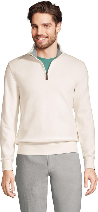 Mens Bedford Rib Quarter Zip Sweater Ivory Regular Large
