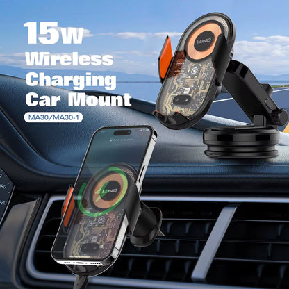 15W Wireless Charging Car Mount Phone Holder Mount Hands-Free  Cell Phone Mounts for Dashboard/Windshield 360° Rotation