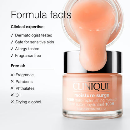 Clinique Moisture Surge 100H Auto-Replenishing Hydrator Oil Free Face Moisturizer | with Hyaluronic Acid, Aloe Bioferment and Vitamins C + E | for All Skin Types | Hydrating + Moisturizing